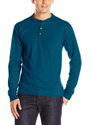 Men's Long Sleeve Henley Shirt with Crew Neck and Decorative Button Placket Mune Fashion