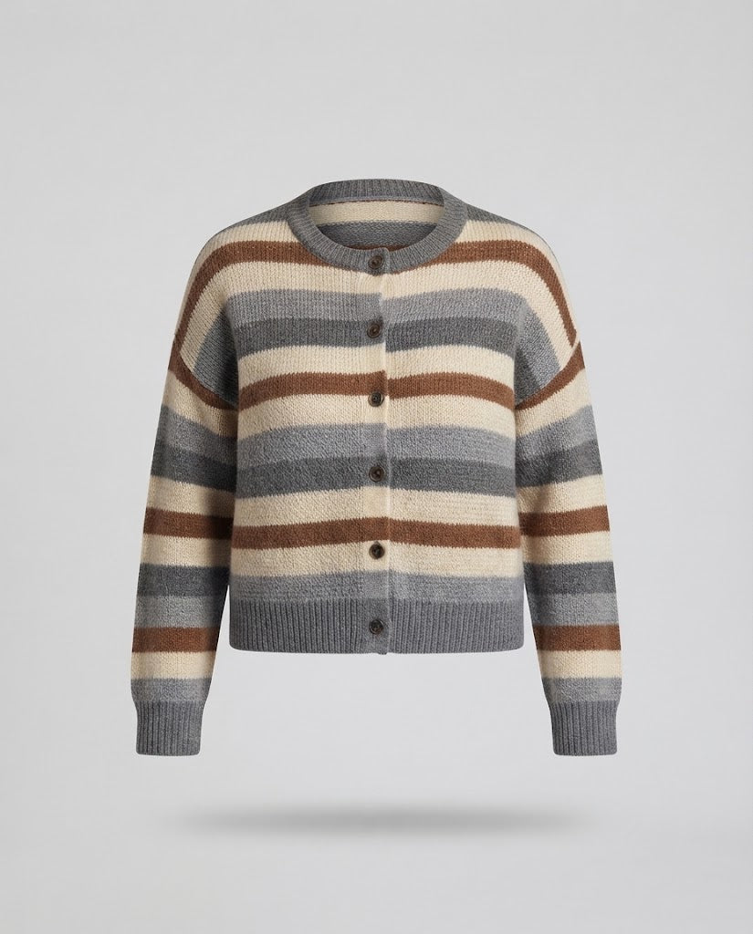 Women Short Cardigan in Retro Stripe Look with Ribbed Cuffs Mune Fashion