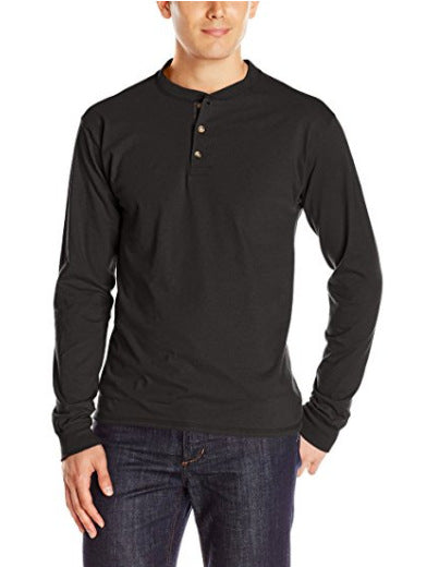 Men's Long Sleeve Henley Shirt with Crew Neck and Decorative Button Placket Mune Fashion