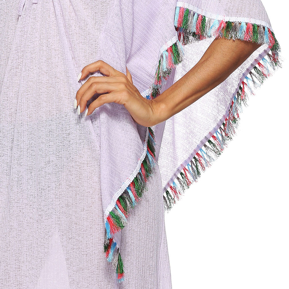 Women's Beach Cover-Up with Colorful Fringe Trim Mune Fashion