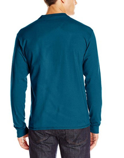 Men's Long Sleeve Henley Shirt with Crew Neck and Decorative Button Placket Mune Fashion