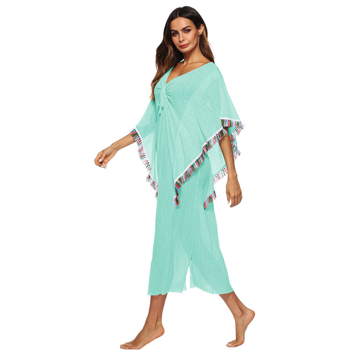 Women's Beach Cover-Up with Colorful Fringe Trim Mune Fashion