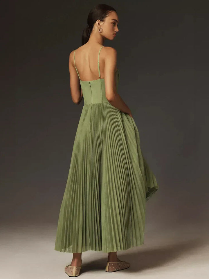Flared midi dress with pleated tulle bustier