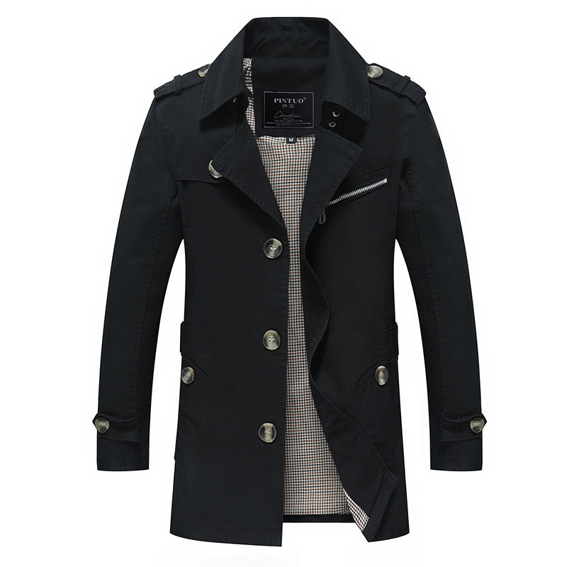 Men's lightweight cotton trench coat with lapel collar, shoulder epaulets, contrasting inner lining, and concealed button placket Mune Fashion