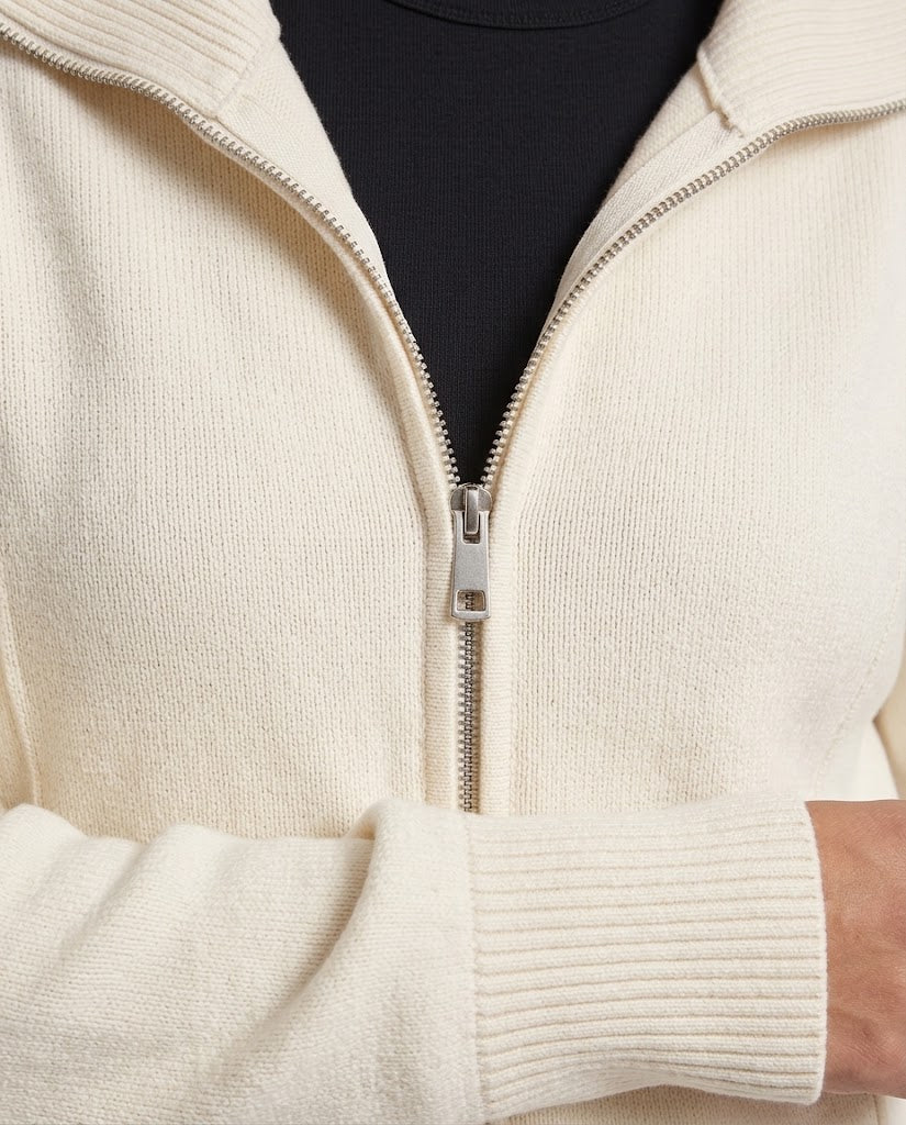 Women Ribbed Zipper Cardigan with Wide Lapel Mune Fashion