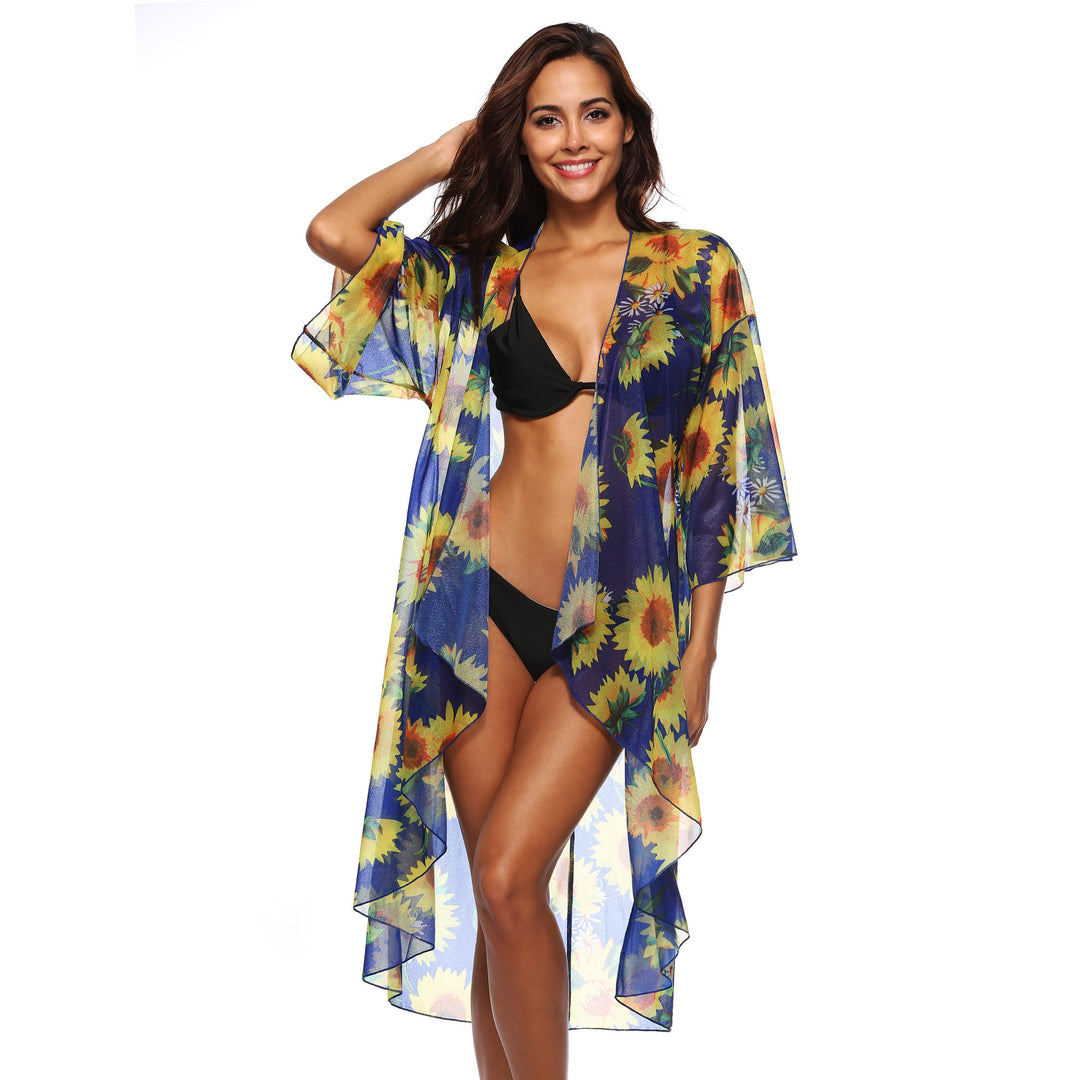 Women's airy beach kimono with floral patterns Mune Fashion