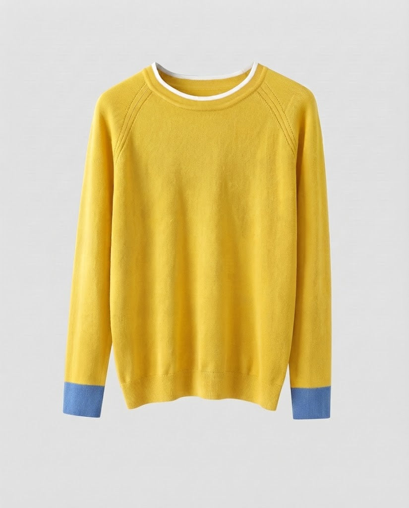 Women Fine Round Neck Sweater with Contrasting Edge Trim and Slim Silhouette Mune Fashion