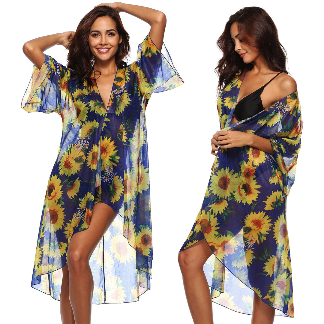 Women's airy beach kimono with floral patterns Mune Fashion