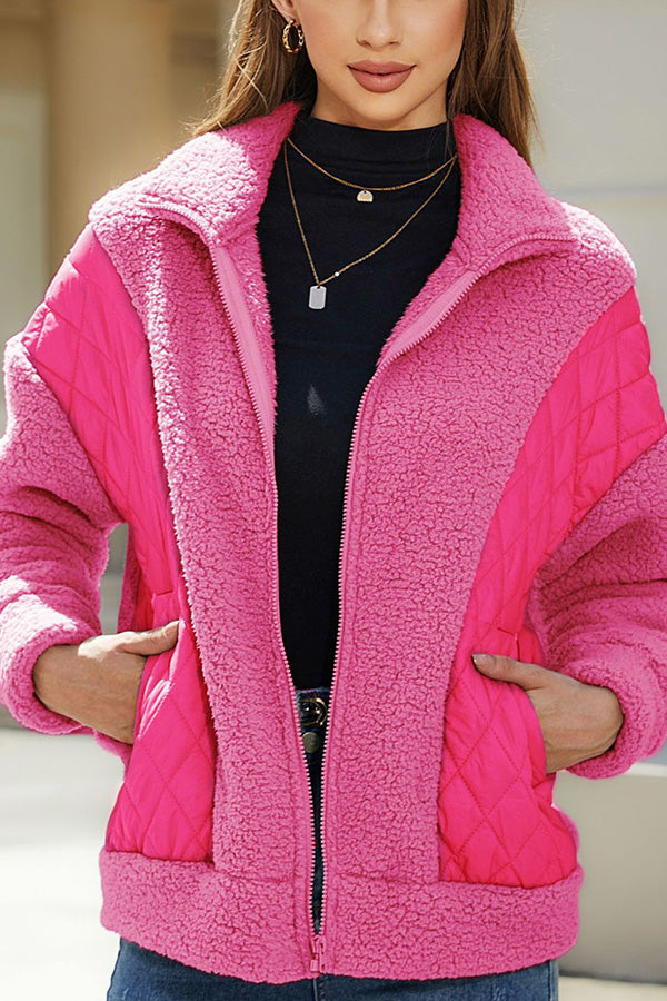 Mune | Long Sleeve Cardigan with Zipper Made Of Plush Patchwork Women'S Jacket