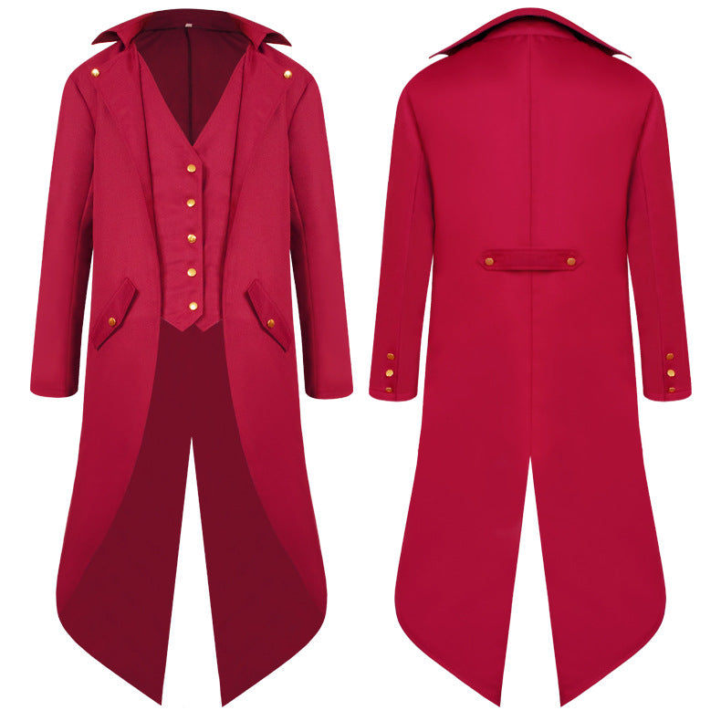 Men's elegant tailcoat with asymmetric swallowtail, integrated vest insert and decorative metal buttons Mune Fashion