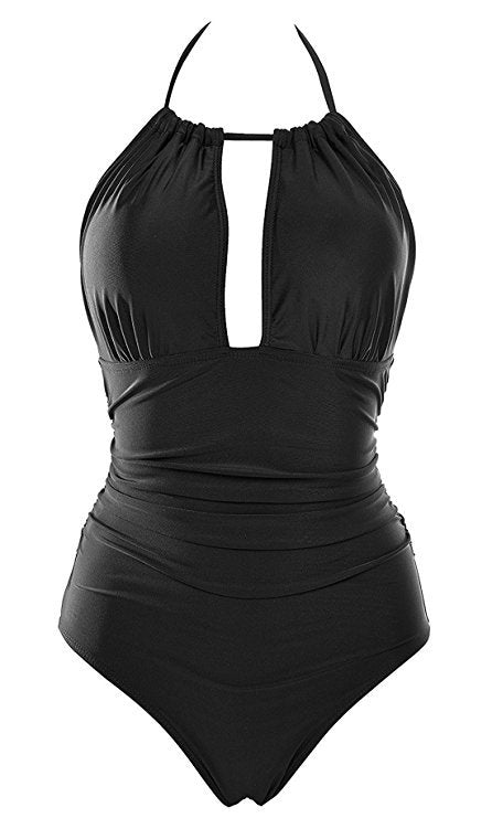 Women's Floral Swimsuit with Deep Neckline Mune Fashion