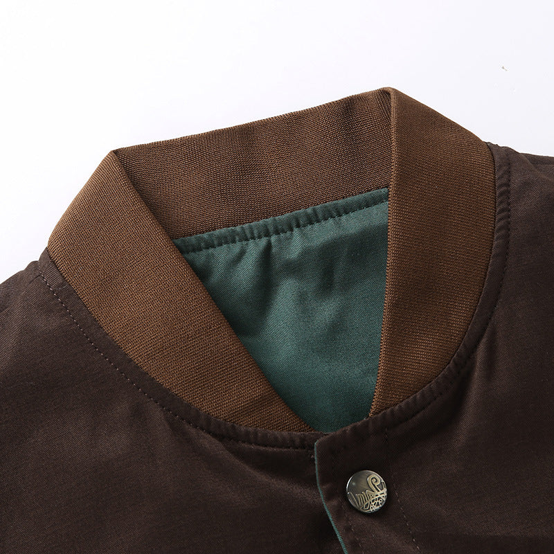 Men's College Bomber Jacket with Snap Button Placket, Contrast Trim, and Lightweight Lining Mune Fashion