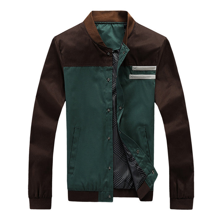 Men's College Bomber Jacket with Snap Button Placket, Contrast Trim, and Lightweight Lining Mune Fashion