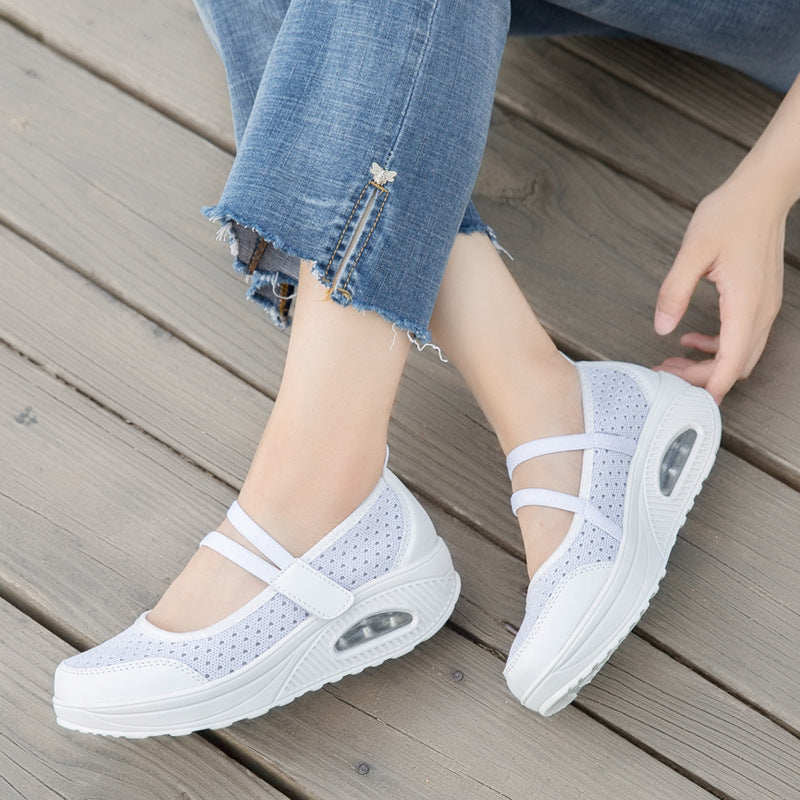 Women's nan strap comfort sneakers with breathable knitted upper, hook and loop fastening and visible air chamber midsole Mune Fashion