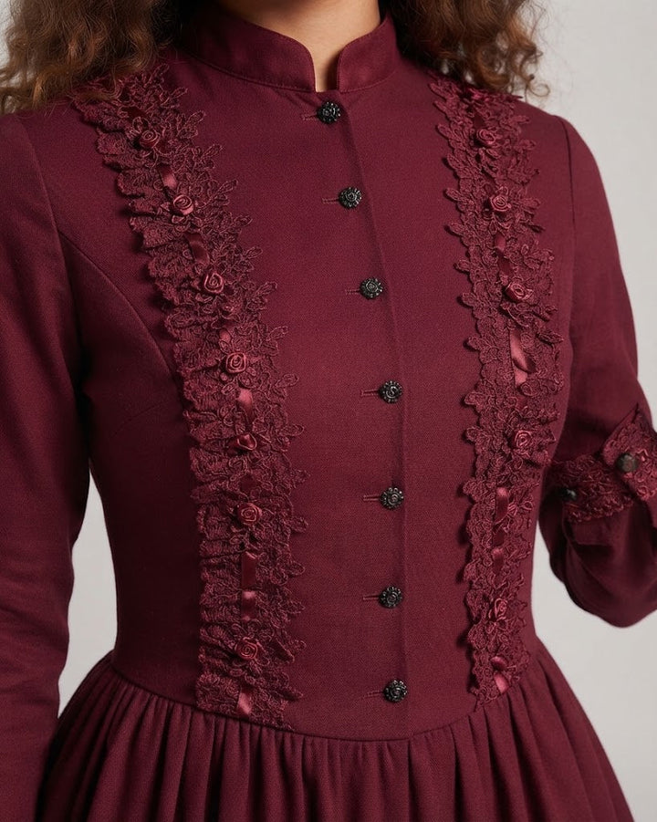 Women Elegant Historical Dress with Detailed Floral Embroidery Mune Fashion