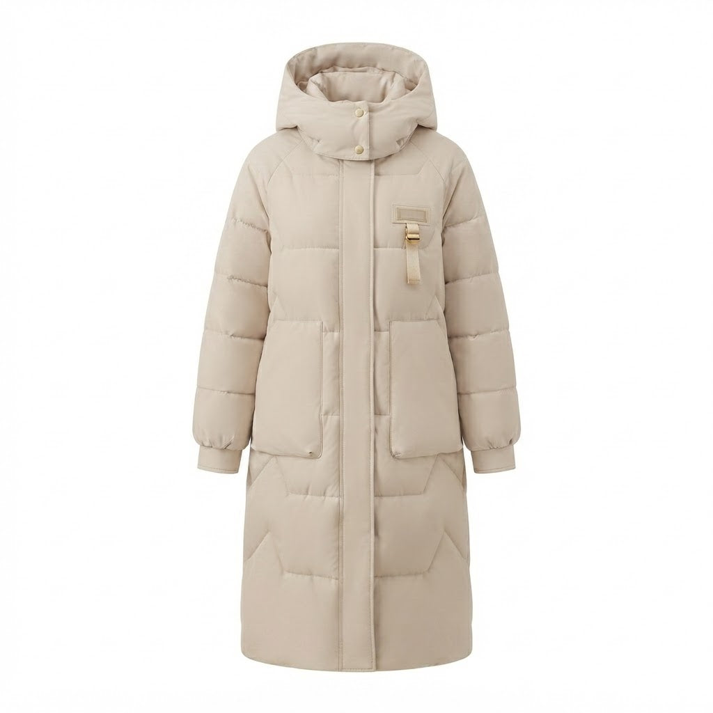 Women's Long Thermo Quilted Coat with Oversized Hood and Windshield Mune Fashion