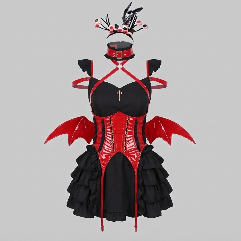 Ladies Gothic Maid Costume with Voluminous Skirt and Lace Accents Mune Fashion