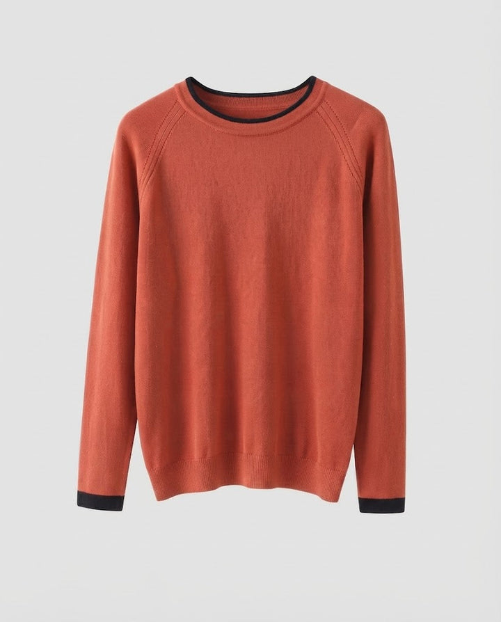 Women Fine Round Neck Sweater with Contrasting Edge Trim and Slim Silhouette Mune Fashion