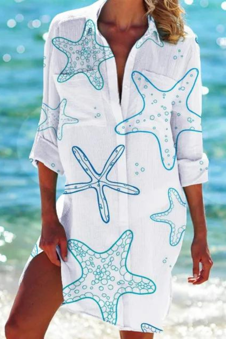 Mune | Long Beach Blouse with Marine Motif