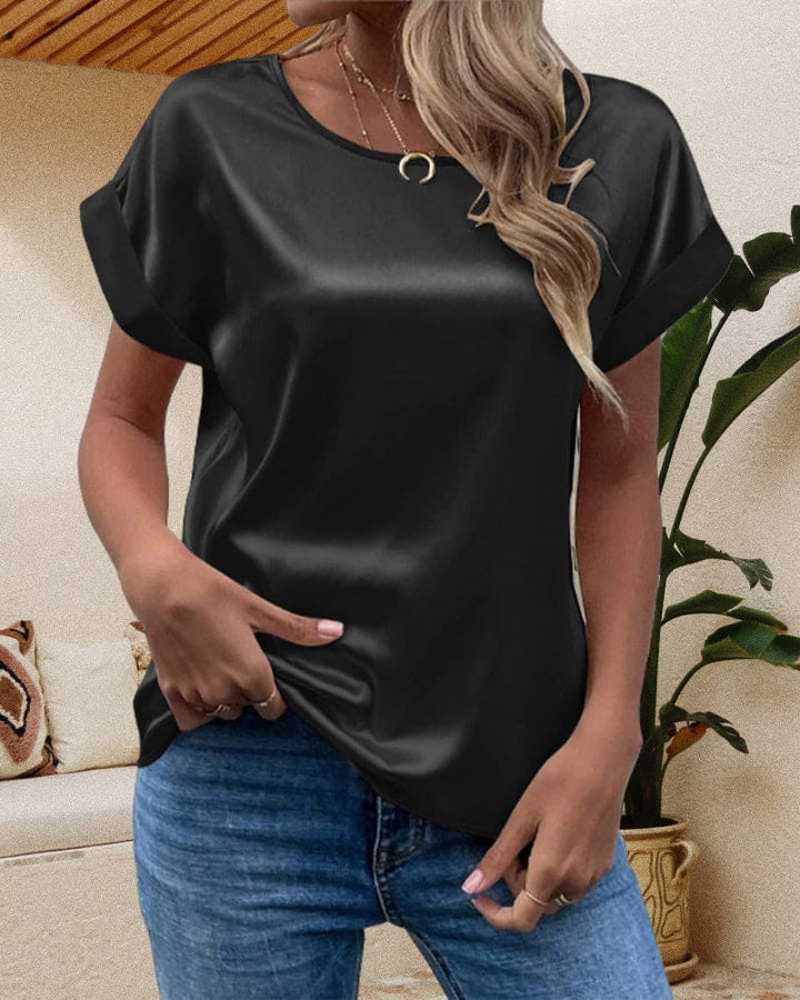 Women’s Short Sleeve Relaxed Fit Satin Blouses