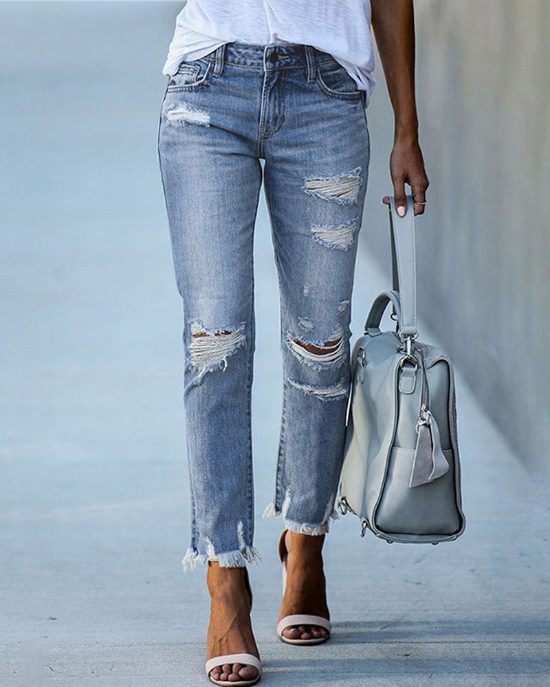 Mune Fashion | Women's Chic Frayed Jeans Denim