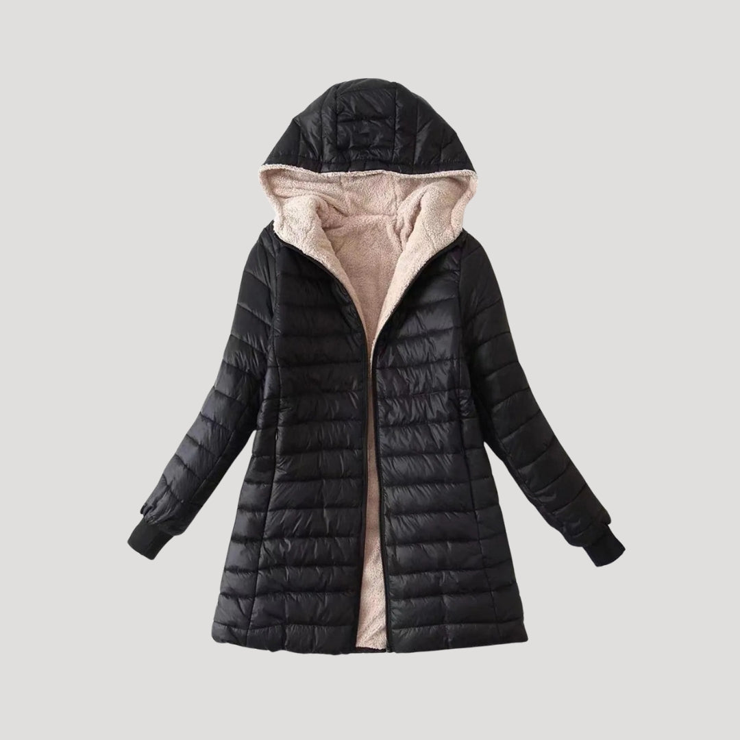 Mune | Ladies long puffer jacket winter coat with hood