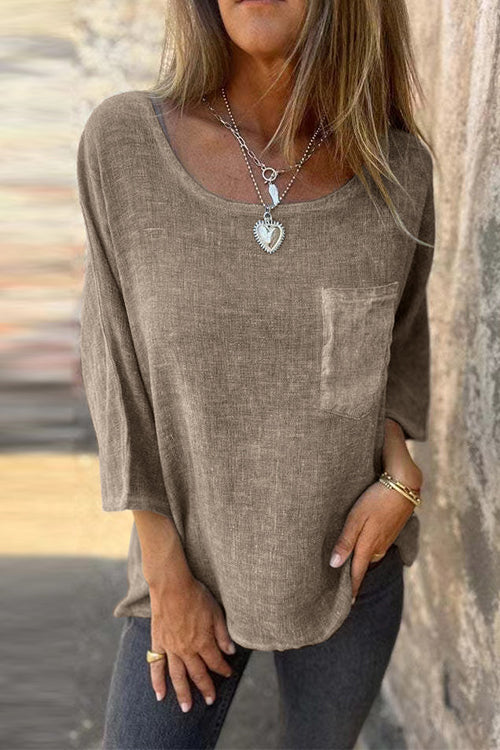Mune | Rosiedress 3/4 Sleeves with Pockets Cotton Linen Casual T-Shirt