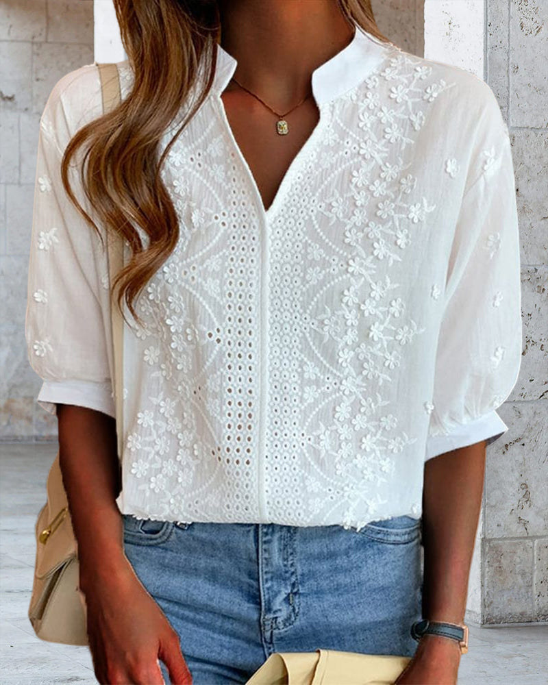 Women’s Summer V Neck Puff Sleeve Blouse
