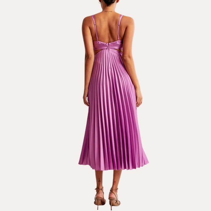 Mune Fashion | Midi Dress Sleeveless V-Neck Twist Front & Cut Out Detail Pleated Skirt