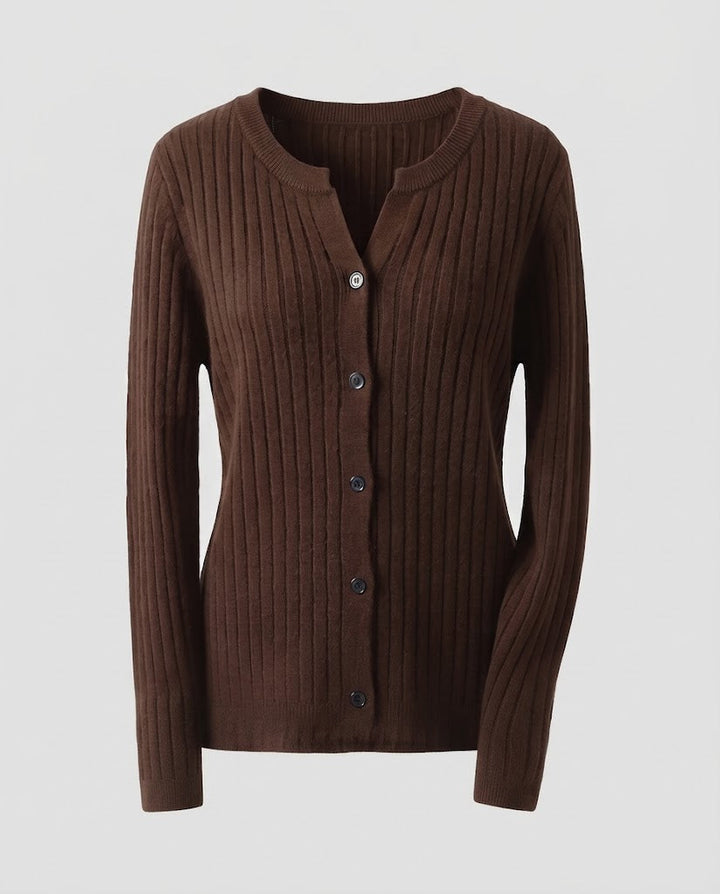 Women Knitted Rib Cardigan with Subtle V-Neck and Button Placket Mune Fashion