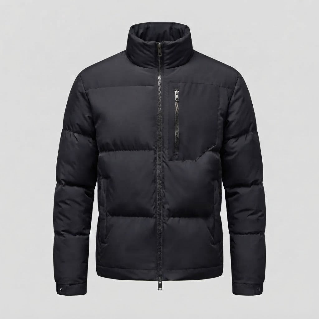 Men's Urban Short Puffer with High Stand Collar, Chest Zip and Windproof Shell Mune Fashion
