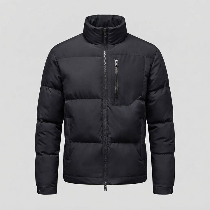 Men's Urban Short Puffer with High Stand Collar, Chest Zip and Windproof Shell Mune Fashion