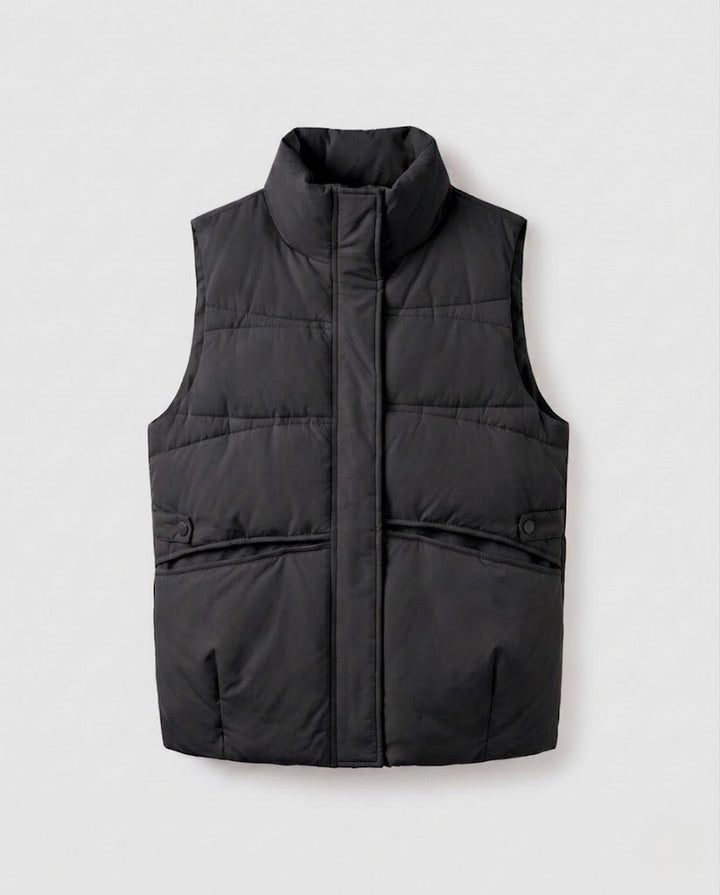 Women nan lightweight quilted thermo vest with high standing collar, concealed two-way zipper and side inset pockets