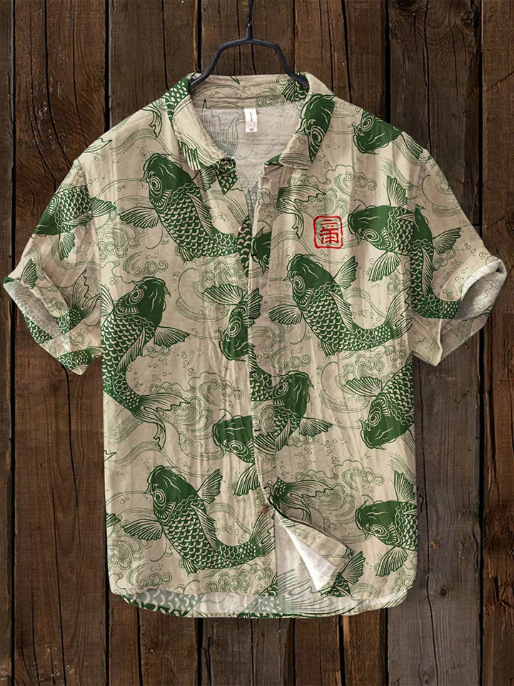 Vintage fish shirt with Japanese art look
