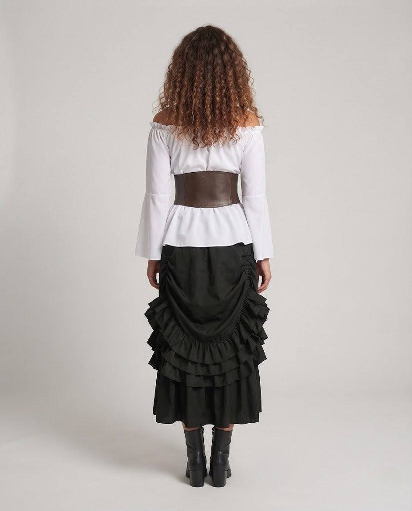 Women's Off-Shoulder Blouse with Ruffled Sleeves and Fitted Corset Mune Fashion