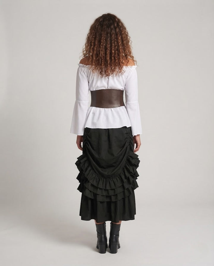 Women's Off-Shoulder Blouse with Ruffled Sleeves and Fitted Corset Mune Fashion