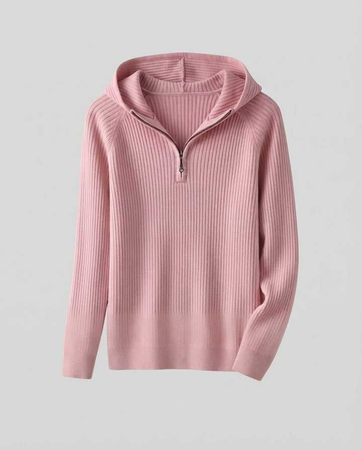 Ladies Cashmere-Look Fine Knit Sweater with Half Zipper and Fine Rib Structure Mune Fashion
