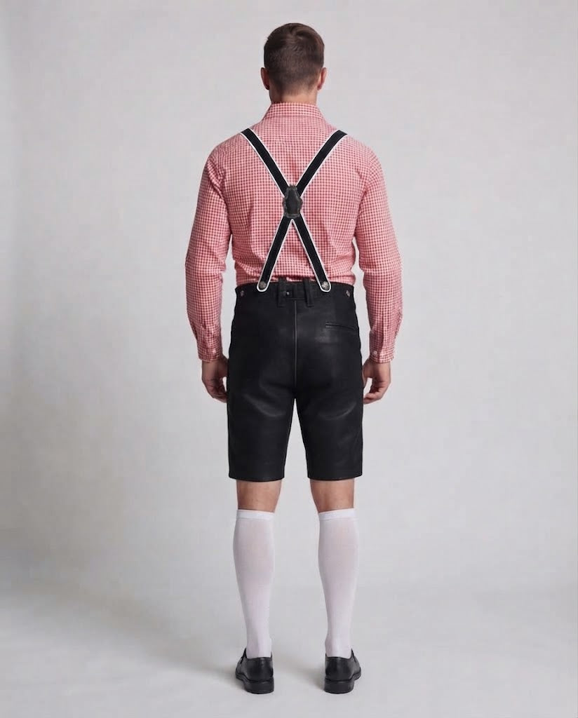Men's Trachten Leather Shorts with Decorative Straps Mune Fashion