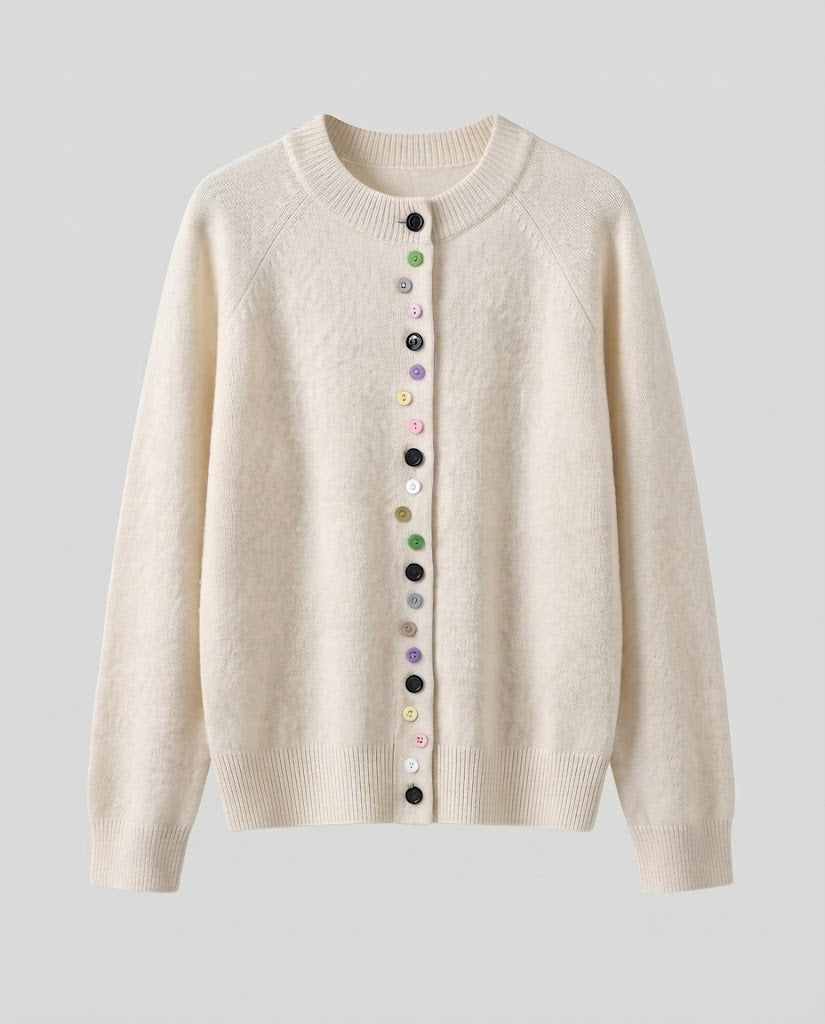 Women's fine-knit cardigan with colorful button placket and fine ribbed cuff Mune Fashion