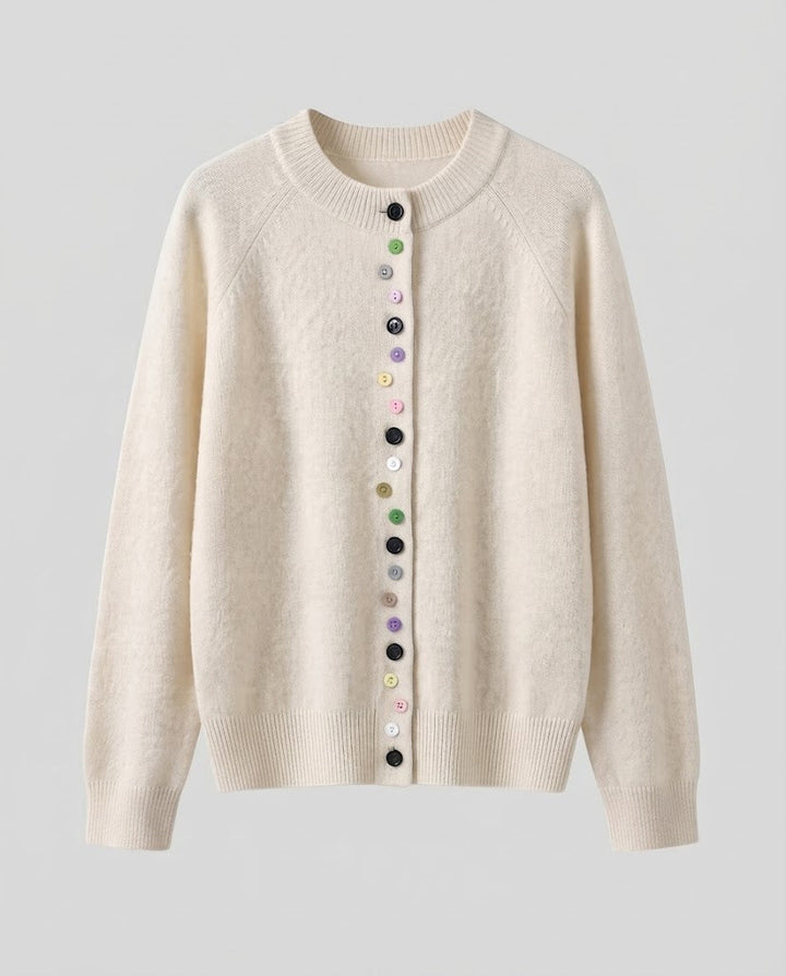 Women's fine-knit cardigan with colorful button placket and fine ribbed cuff Mune Fashion
