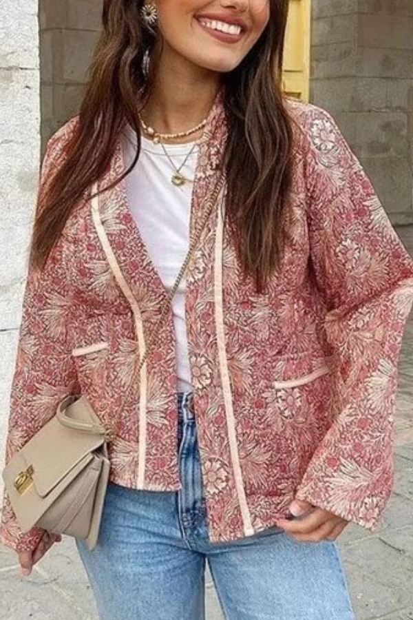 Mune | Print Loose V-Neck Cardigan Cotton Jacket