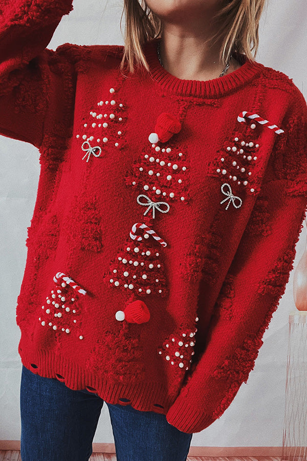 Mune | Handmade Bead Christmas Theme Sweater Three-Dimensional Decorative Sweater
