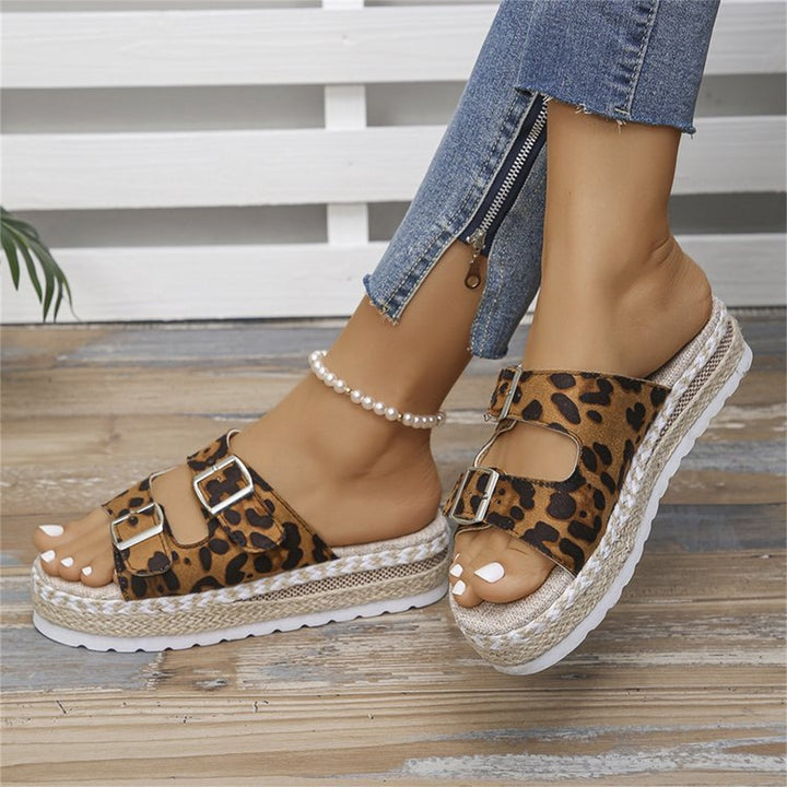 Mune | Sandals with Double Buckle and Leopard Print
