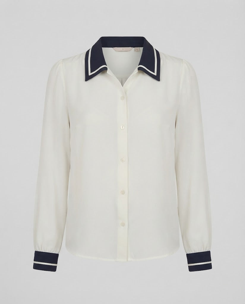 Women's Elegant Viscose Blouse with Contrast Collar and Balloon Sleeves Mune Fashion