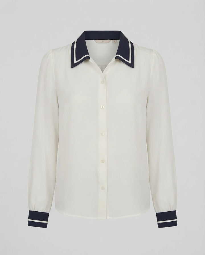 Women's Elegant Viscose Blouse with Contrast Collar and Balloon Sleeves Mune Fashion