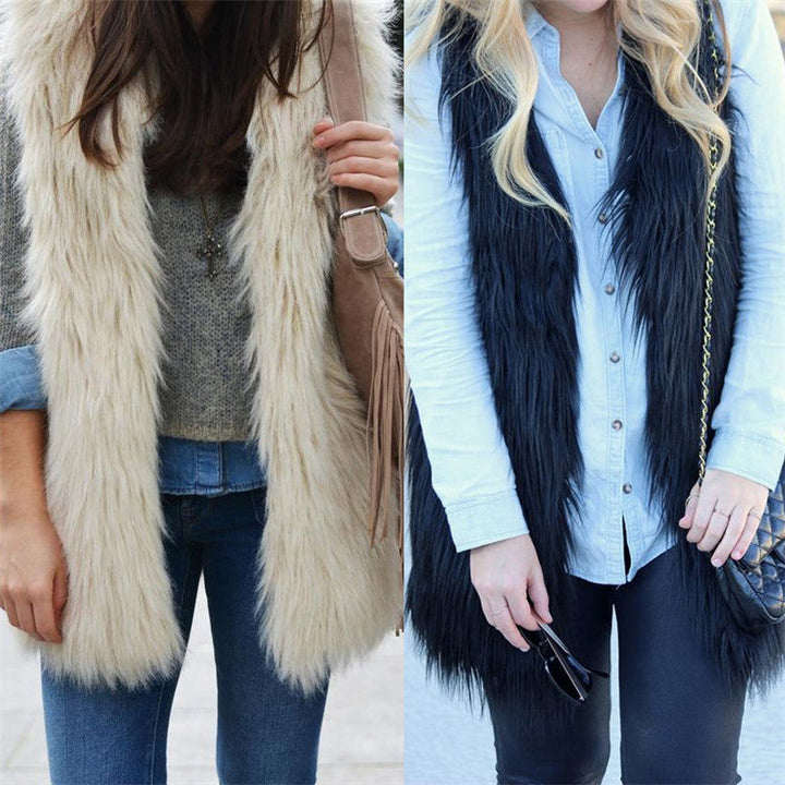 Ladies Fashionable Faux Fur Vest In Trendy Oversized Cut Mune