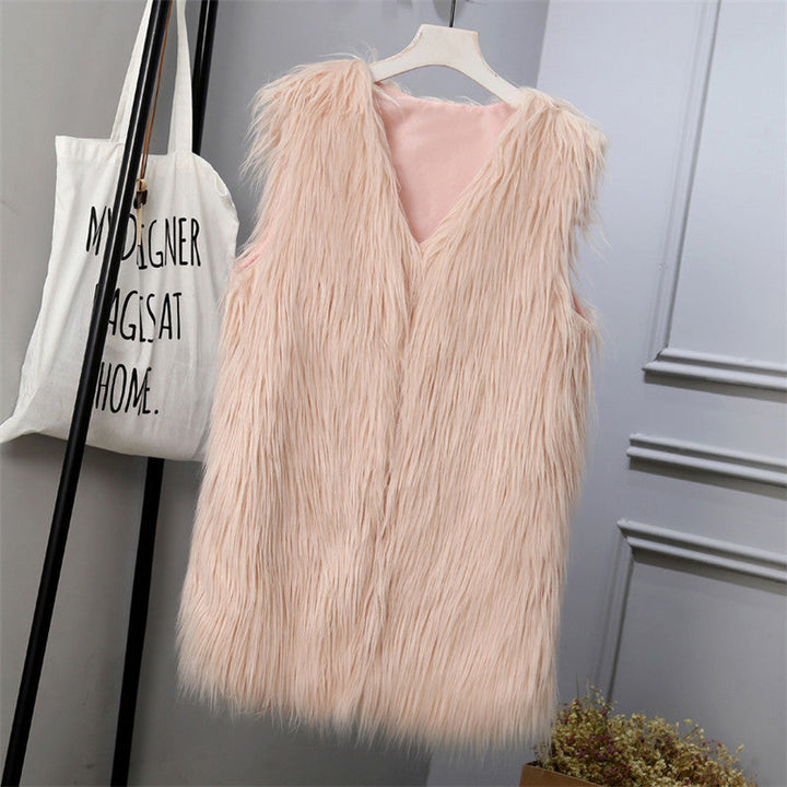 Ladies Fashionable Faux Fur Vest In Trendy Oversized Cut Mune