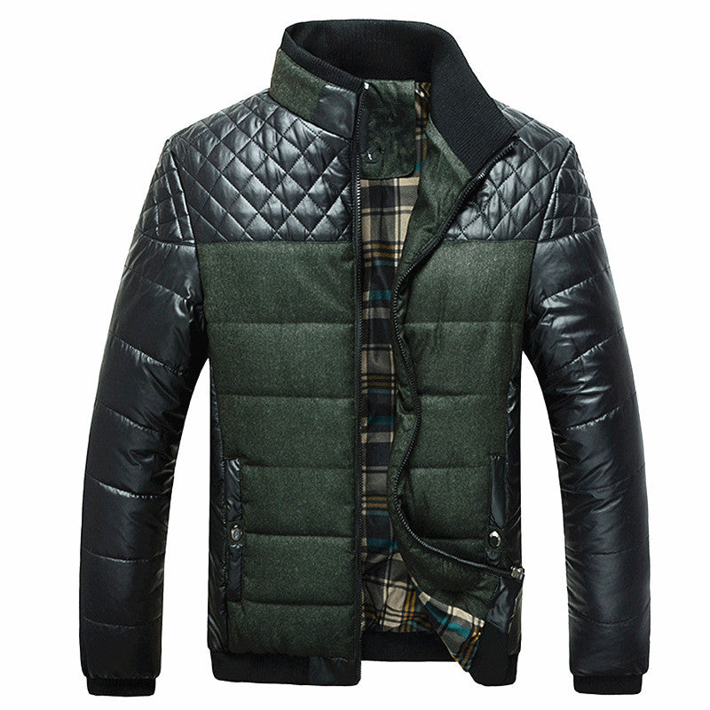 Men's Padded Hybrid Puffer Jacket with Faux Leather Sleeves and Stand Collar Mune Fashion