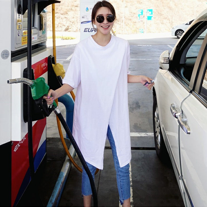 Women's Oversize Long Shirt with Central Front Opening, Extended Hem, and Round Neckline Mune Fashion