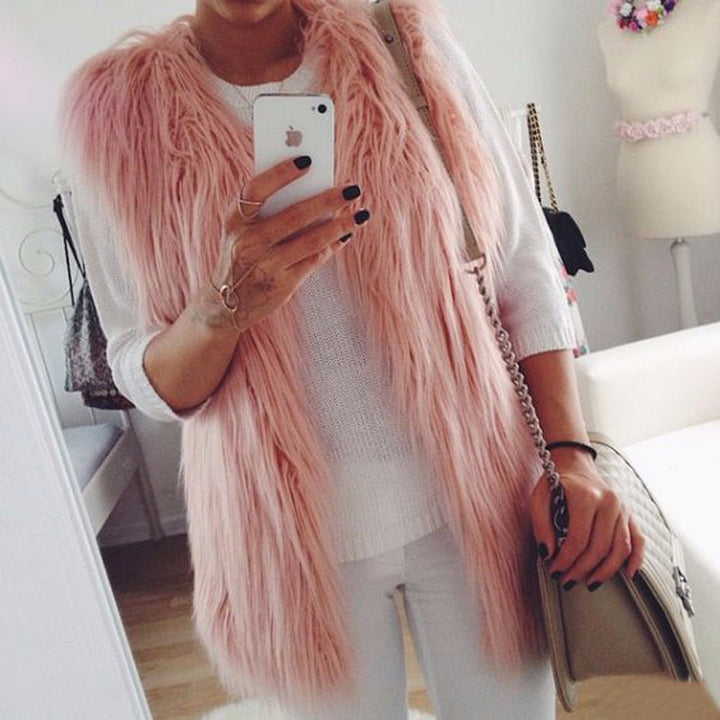 Ladies Fashionable Faux Fur Vest In Trendy Oversized Cut Mune